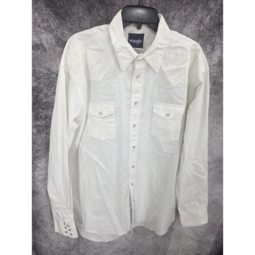 Vintage Wrangler Western Shirt Men XL Tall White Pearl Snap Cowboy Rodeo Y2K